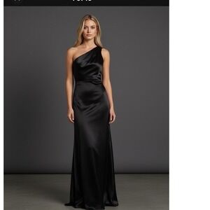 Lulus Black Satin One-Shoulder Open Back Formal Maxi Dress Size Small